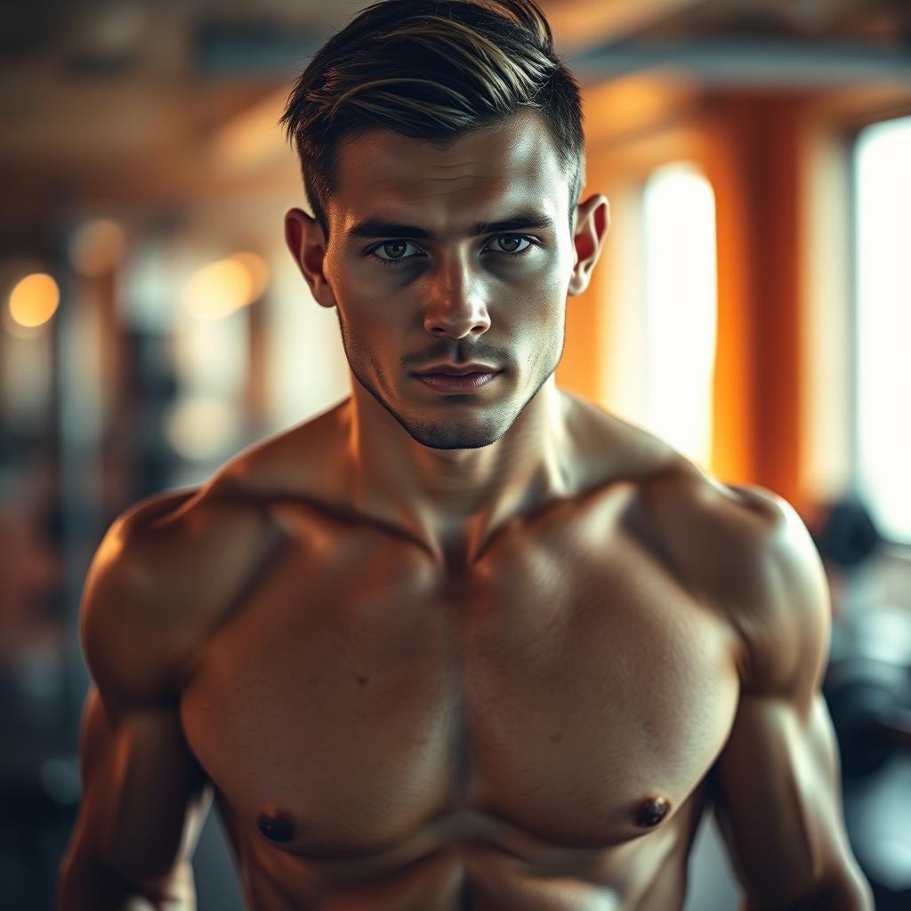 A close-up, artistic portrait of a fit person showing off their well-defined abs