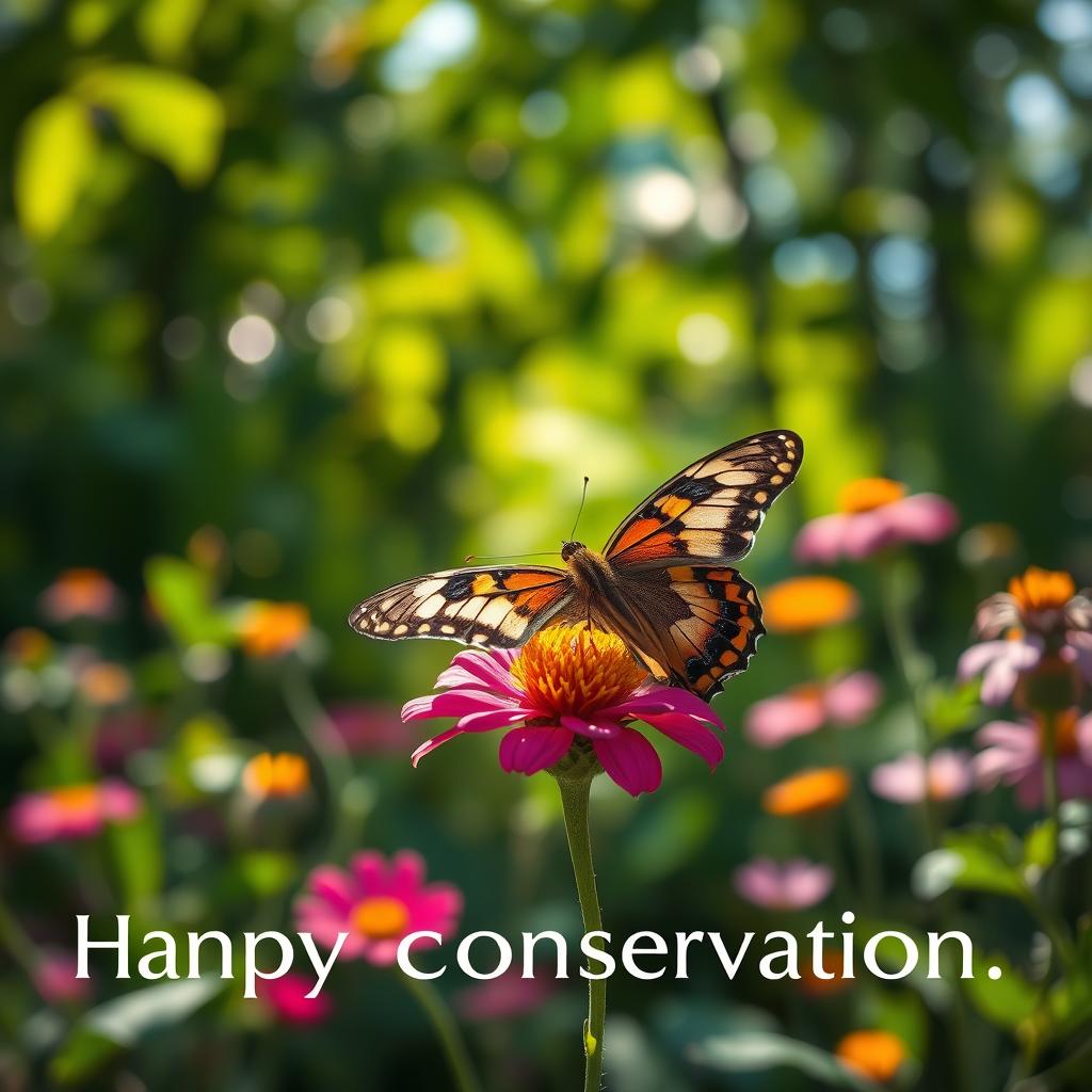 A realistic close-up photograph of a butterfly resting on a vibrant flower in its natural habitat