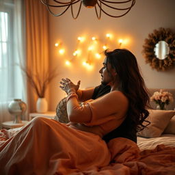 An intimate and passionate scene depicting a romantic couple in an affectionate embrace, focusing on the emotional connection between them