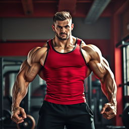 A powerful, muscular figure standing in a dynamic pose, showcasing well-defined muscles and strength