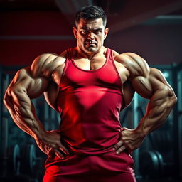 A powerful, muscular figure standing in a dynamic pose, showcasing well-defined muscles and strength