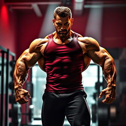 A powerful, muscular figure standing in a dynamic pose, showcasing well-defined muscles and strength