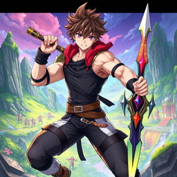 A muscular young male character inspired by Genshin Impact, exhibiting a fantasy warrior aesthetic