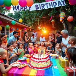 A lively birthday party scene filled with joy and celebration