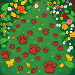 A vibrant pixel art background for a video game featuring a whimsical garden scene