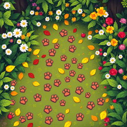 A vibrant pixel art background for a video game featuring a whimsical garden scene