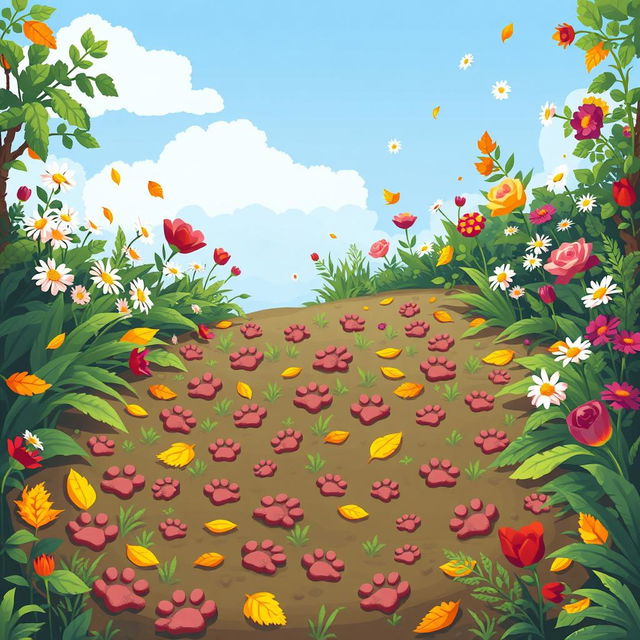 A vibrant pixel art background for a video game featuring a whimsical garden scene