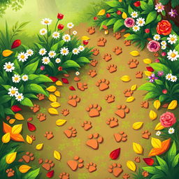A vibrant pixel art background for a video game featuring a whimsical garden scene