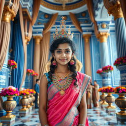 A high-resolution, medium shot of a very cute and beautiful Indian actress, framed from the waist up