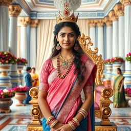 A high-resolution medium shot of a very cute and beautiful Indian actress, captured from the waist up