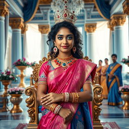 A high-resolution medium shot of a very cute and beautiful Indian actress, captured from the waist up
