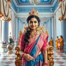 A high-resolution medium shot of a very cute and beautiful Indian actress, captured from the waist up
