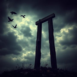 A dramatic and artistic representation of a historical execution scene, focusing on a vintage, moody atmosphere