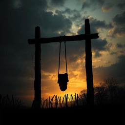 A striking and somber poster depicting an artistic representation of a historical execution scene, focusing on the emotional weight of justice and punishment