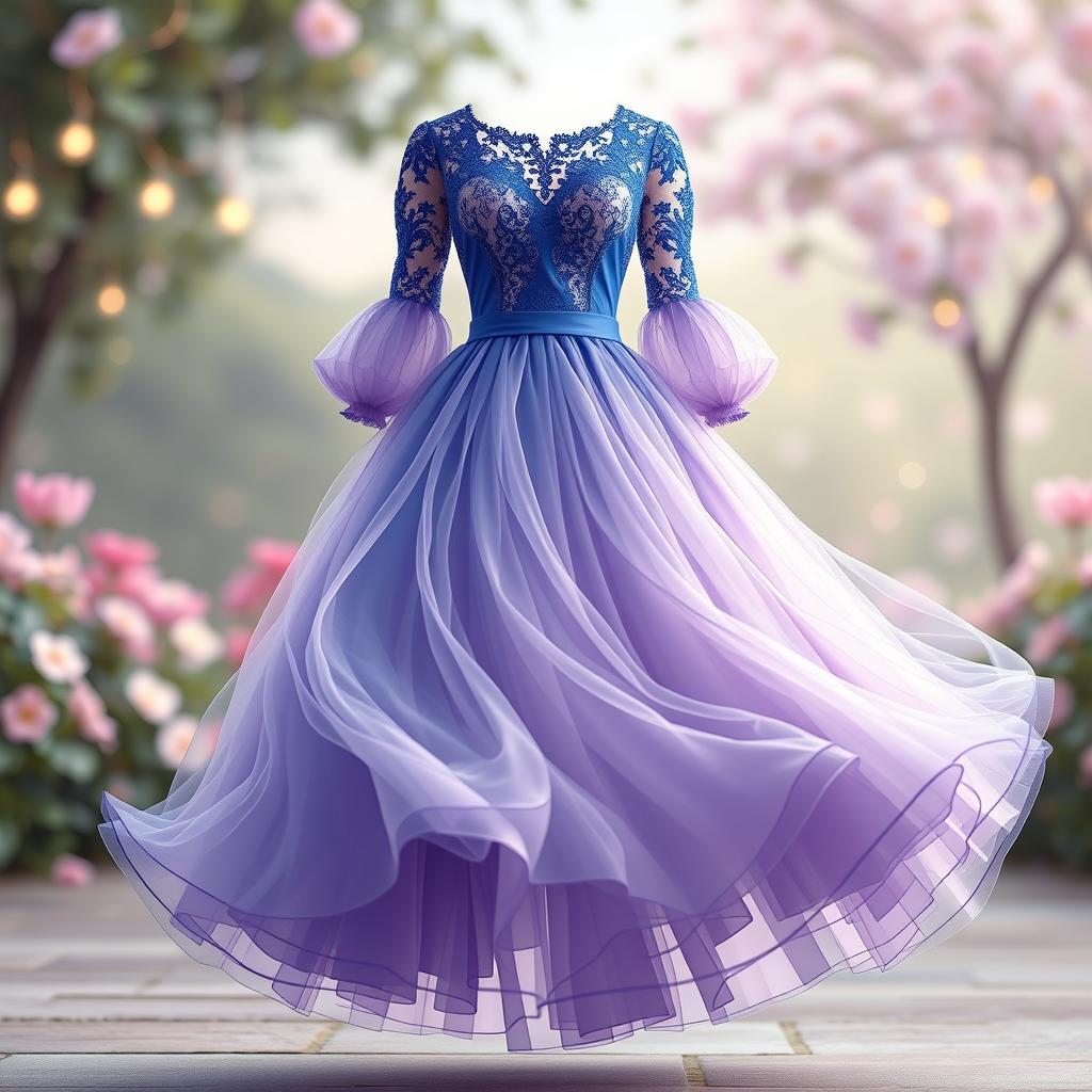 A stunning 3D rendering of a beautiful dress that appears to be alive, showcasing flowing fabric and dynamic movement as if caught in a gentle breeze