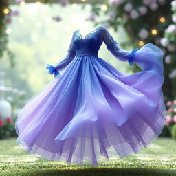 A stunning 3D rendering of a beautiful dress that appears to be alive, showcasing flowing fabric and dynamic movement as if caught in a gentle breeze