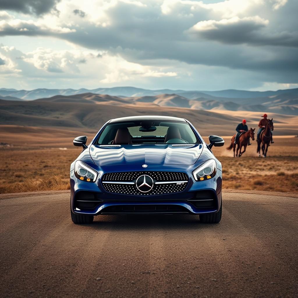 A sleek and luxurious Mercedes Benz S-Class car prominently displayed on a winding road