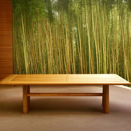 A long, tastefully designed table made entirely of beautifully crafted bamboo