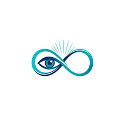 A sleek and modern logo design featuring a combination of an infinity symbol and an eye symbol