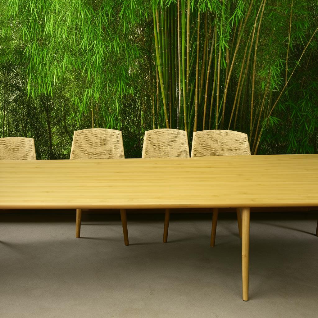 A long, tastefully designed table made entirely of beautifully crafted bamboo