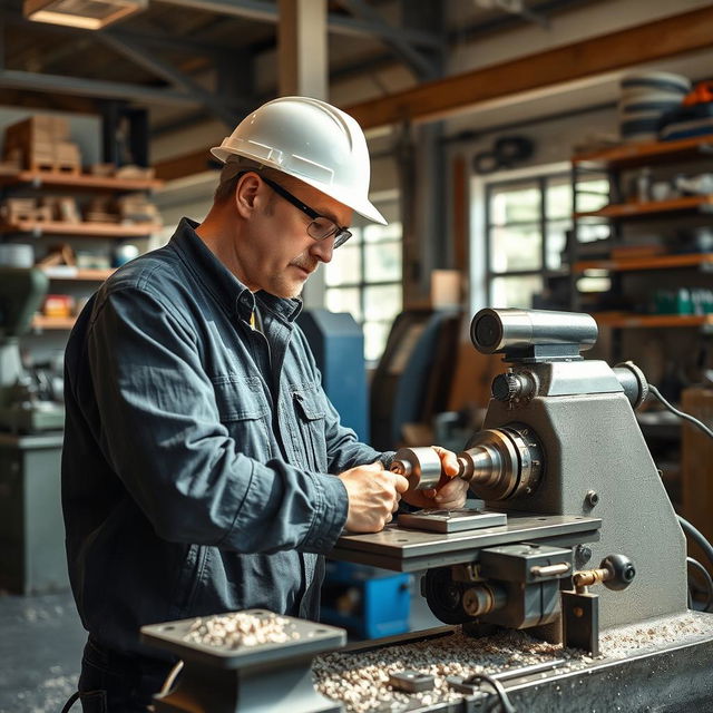 A skilled human worker operating a milling machine in a modern workshop