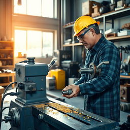 A skilled human worker operating a milling machine in a modern workshop