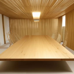 A long, tastefully designed table made entirely of beautifully crafted bamboo