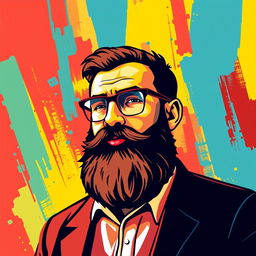 A vibrant vector-style illustration of Martyr Avini, showcasing his iconic features such as his beard and glasses