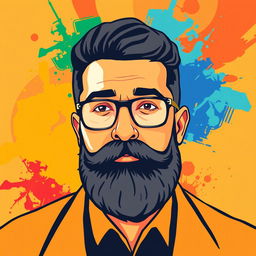 A vibrant vector-style illustration of Martyr Avini, showcasing his iconic features such as his beard and glasses