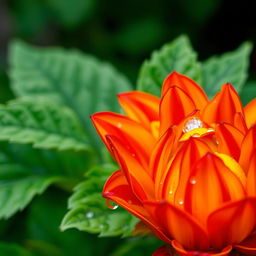 A stunning close-up of a vibrant flower in full bloom, showcasing its intricate petals that blend shades of red, yellow, and orange