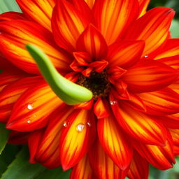 A stunning close-up of a vibrant flower in full bloom, showcasing its intricate petals that blend shades of red, yellow, and orange