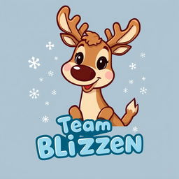 A stylized illustration of a cute, cartoonish deer with a brown nose and a friendly expression