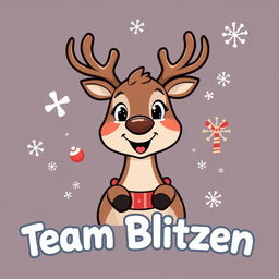 A stylized illustration of a cute, cartoonish deer with a brown nose and a friendly expression