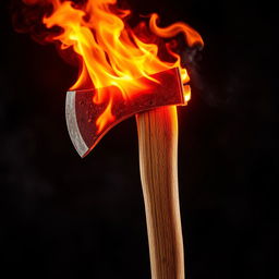 A fiery axe engulfed in flames, with vibrant orange and red flames licking around the metal blade