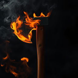 A fiery axe engulfed in flames, with vibrant orange and red flames licking around the metal blade