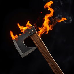 A fiery axe engulfed in flames, with vibrant orange and red flames licking around the metal blade