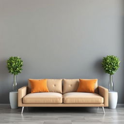 A modern, stylish couch set placed against a gray wall