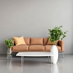 A modern, stylish couch set placed against a gray wall