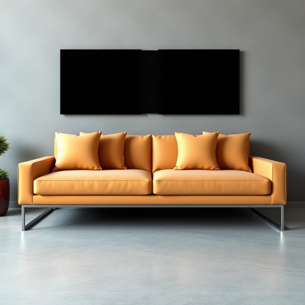 A modern, stylish couch set placed against a gray wall