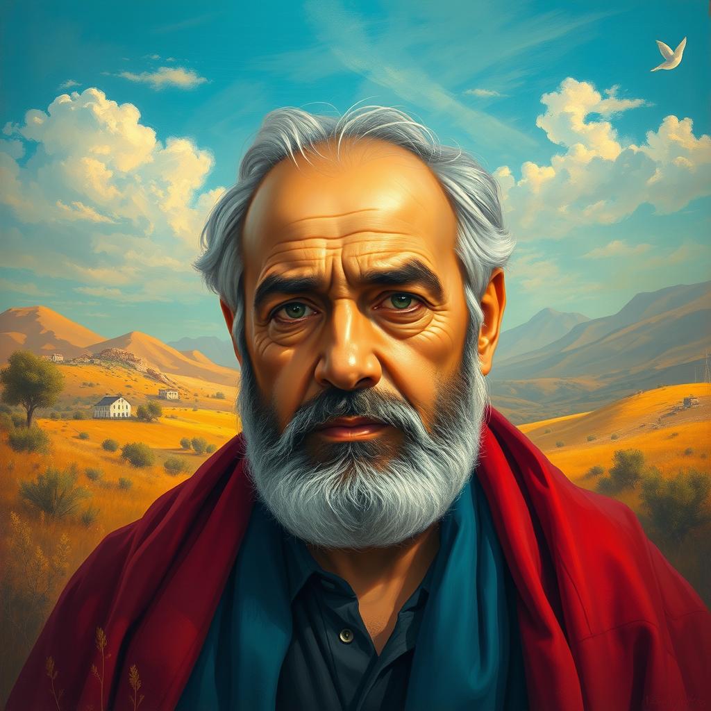 A portrait of Shahid Avini, showcasing him in an artistic style, with vibrant colors and a thoughtful expression