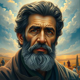 A portrait of Shahid Avini, showcasing him in an artistic style, with vibrant colors and a thoughtful expression