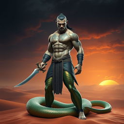 A striking figure of a human head and upper body seamlessly merging with a serpentine lower body instead of traditional legs