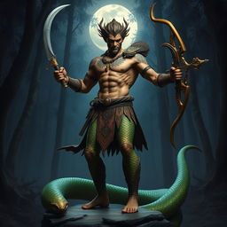 An impressive figure showcasing a human head and upper body skillfully transitioning into a serpentine lower body instead of typical legs