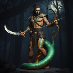 An impressive figure showcasing a human head and upper body skillfully transitioning into a serpentine lower body instead of typical legs