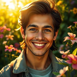 A detailed and vibrant portrait of a human being with striking features, expressive eyes, and a captivating smile