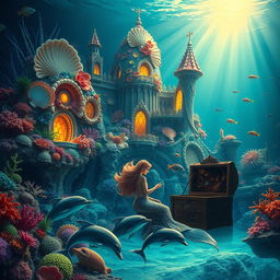 A fantastical underwater kingdom of Tararia, featuring vibrant corals, tropical fish, and mysterious sea creatures