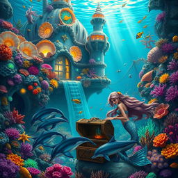 A fantastical underwater kingdom of Tararia, featuring vibrant corals, tropical fish, and mysterious sea creatures