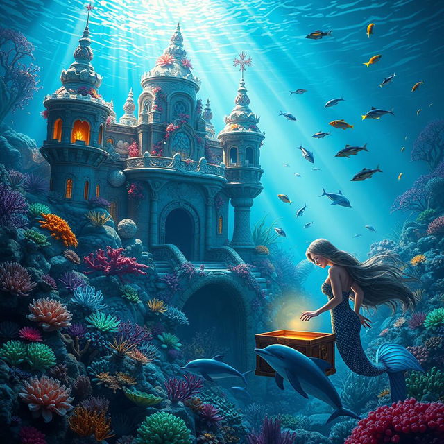 A fantastical underwater kingdom of Tararia, featuring vibrant corals, tropical fish, and mysterious sea creatures