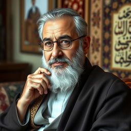 A beautiful portrait of Allameh Tabatabai, a prominent Iranian philosopher, known for his intellectual depth and charisma