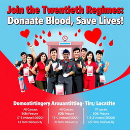 A vibrant and engaging poster design for a blood donation campaign named after the 'Twentieth Regiment'